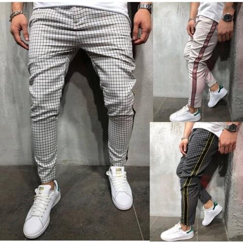 2020 Autumn Mens Joggers Casual Pants Plaid Harem Pants Men Gyms Workout Sweatpants Striped Trousers Male Slim Fit Track Pants