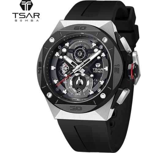 TSAR BOMBA Mens Watch 100M Waterproof MIYOTA JS20 Movement Chronograph Sapphire Stainless Steel Luxury Brand Sport Wristwatch