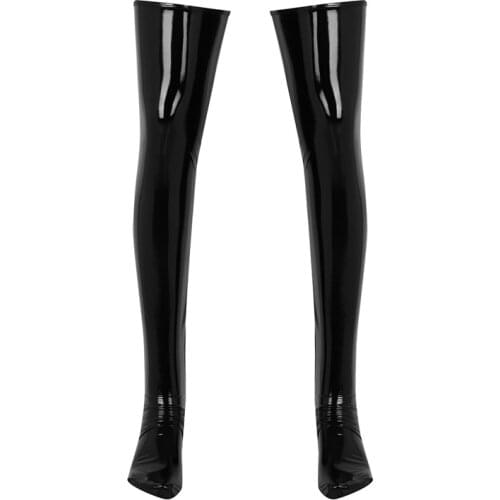 1 Pair Mens Sexy Anti-skid Soft Elasticity Wetlook Patent Leather Thigh High Footed Stockings Clubwear Costume Cosplay Socks