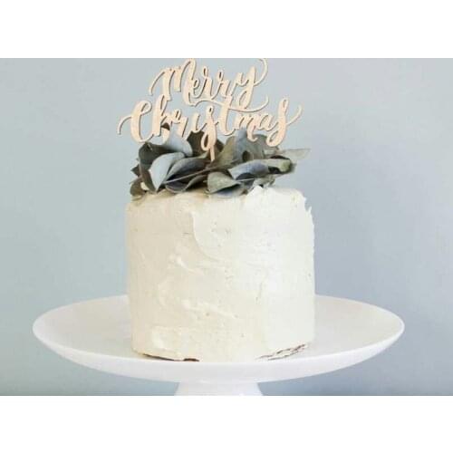 Wood Merry Christmas Cake Topper for Wooden Christmas Decoration Gifts for New Year 2018