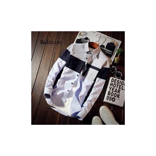 Men Plus Size Korean Plaid Shirts Pocket Design Long Sleeve Male Shirts Slim Fit Stylish Casual Shirt