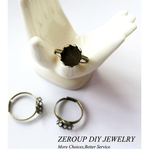ZEROUP 20pcs 10mm Antique Bronze Plated Ring Setting Round Glass Cabochon Base Adjustable Cameo Blanks Supplies for Jewelry