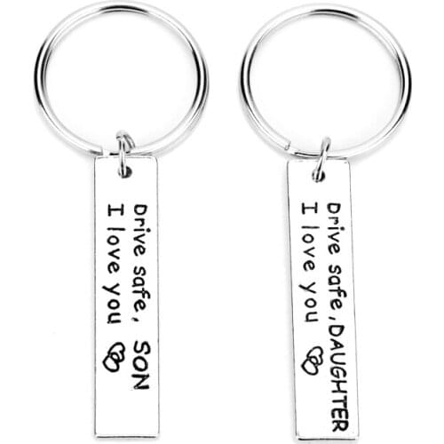 2 pcs Letters Keyfobs Drive Safe Son Daughter,I love you Keychain Family Gift Lucky Key Chain Charms Keyrings Jewelry