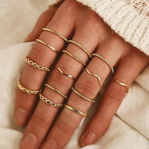 AOMU 14PCS/SET Boho Vintage Gold Color Knuckle Rings For Women Geometric Female Finger Rings Set Jewelry 2020