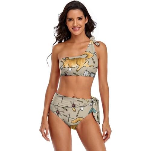 Cat Bikini Swimsuit Tie Side Simple Swimwear Bathing For Chubby Fashion Two Piece Bathing Suit