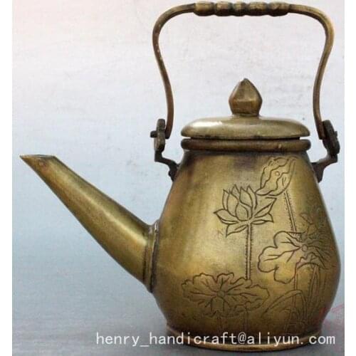 Antique Qing Dynasty Lotus copper tea pot,hand-Carved,decoration crafts /collection & adornment,with mark