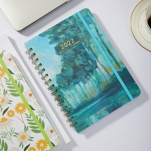 MINKYS New Arrival 100 Sheets Double Coil 2022 A5 Monthly Planner Notebook Agenda Gift School Stationery