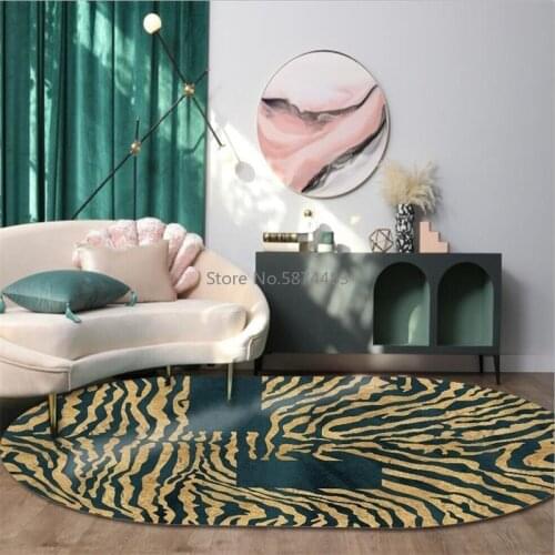 Fashion Modern Gold Green Zebra Stripe Oval Living Room Bedroom Bedside Carpet Floor Mats Custom
