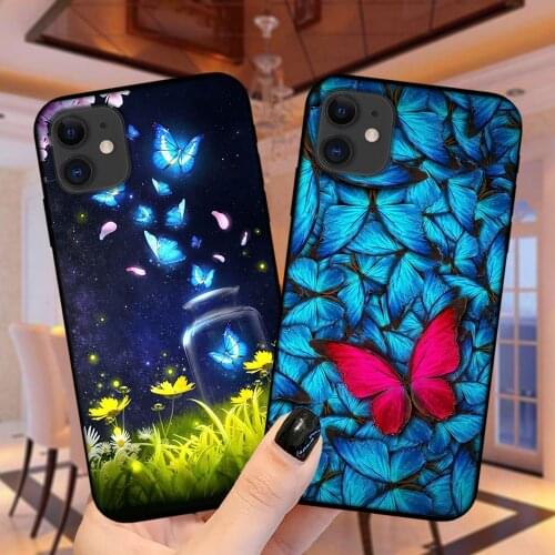 Butterfly Cartoon Cute Black Soft Silicone Phone Case Cover For iPhone 11 12 Mini Pro XS Max X XR 6 6S 7 8 Plus 5S SE 2020 SE2
