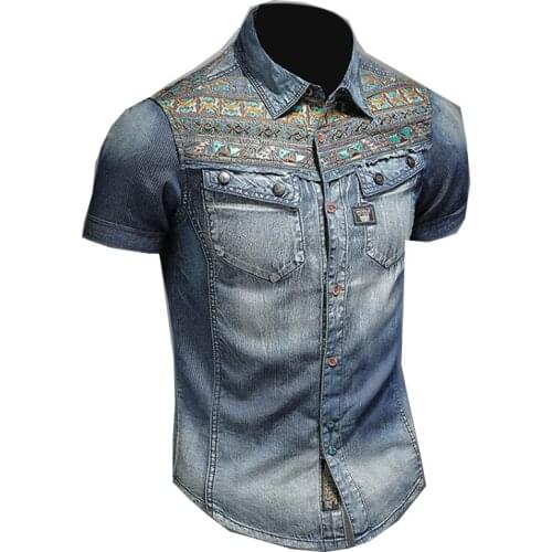 2021 New Summer Mens High Quality Buttoned Slim Retro Short Long Sleeve Mens Denim Shirt