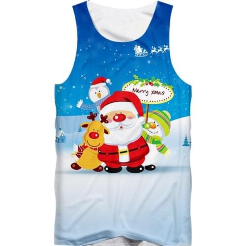 IFPD EU Size Mens Christmas Tank Top 3D Printed Lovely Santa Claus And Elk Clothing Man Casual Cartoon Xmas Party Fitness Vest