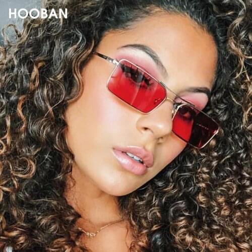 HOOBAN Rectangle Men Women Sunglasses Classic Square Metal Ladies Sun Glasses Retro Double Bridge Male Eyeglasses UV400