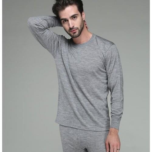 Mens 100% Super soft 17.5micro Merino Wool Thermal Warm Underwear set Breathable Wicking Breathable Tops Pants Set