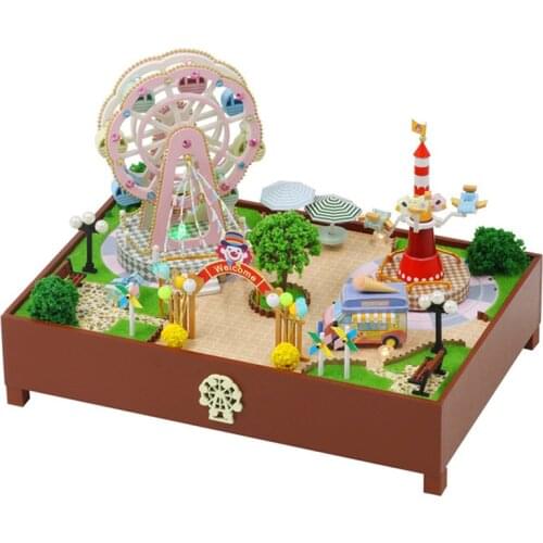 DIY Wooden Doll House Kit Amusement Park Music Box Miniature Ferris Wheel With Furniture Dollhouse Toys for Children Xmas Gifts