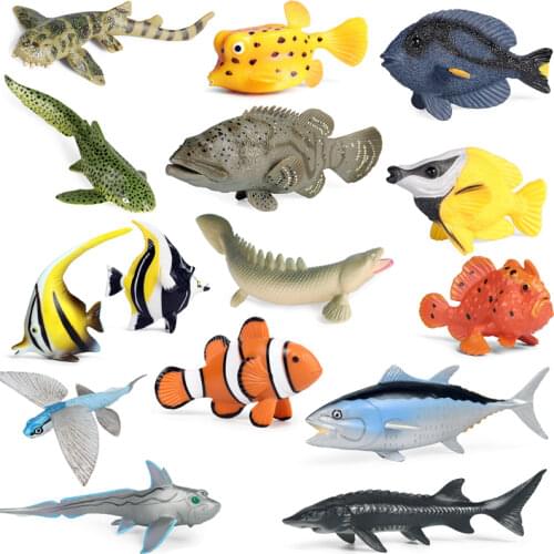 New Ocean Sea Life Simulation Animal Model Sturgeon Flounder Tuna Grouper Tropical Fish Action Toy Figures Kids Educational Toys