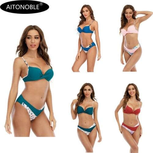 Aitonoble SS2021 New Ladies Swimwear Women Two Pieces Bikini with Moulded cups girls Beachwear