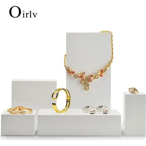 Oirlv New White Jewelry Display Set Wooden Ring Bracelet Display Stand Earrings Pendant Display Cabinet