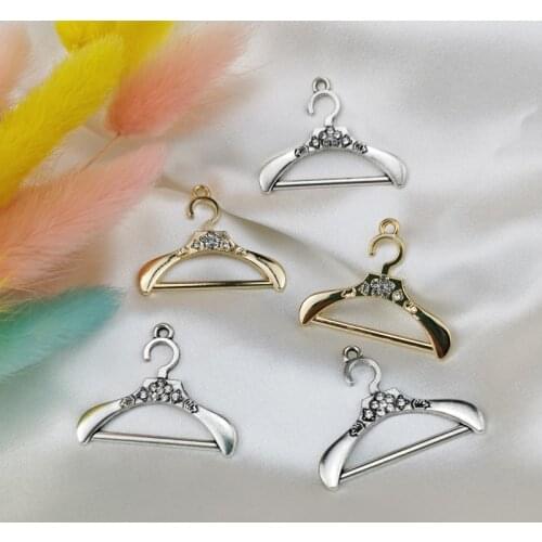 OL39-F BULK! Coat Hanger Charm 10 in a Set Gold or Silvertone Metal Charm or Pendant Clothes Hanger Charm Clothes Jewelry Making