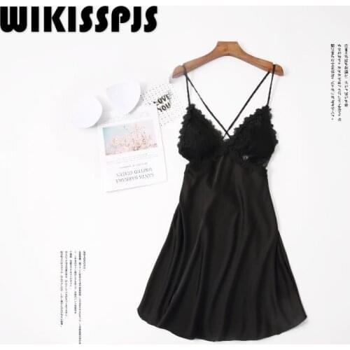 2021 Sexy Lace Suspender Lace Drawstring Nightdress Summer Thin with Chest Pad Chiffon Suspender Pajama Woman Sleepwear Women