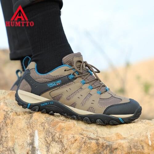 HUMTTO Outdoor Hiking Shoes For Men Breathable Leather Trekking Shoes MensSports Sneakers Lace Up Climbing Shoes Light Footwear