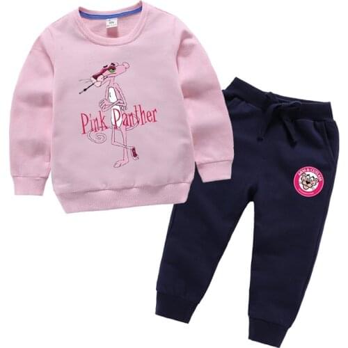 SAILEROAD Girls Pink Panther Clothes Sets Children Cotton Clothing For Boys Long Sleeve Sweatshirt+Pants Kids Sports Suit Autumn