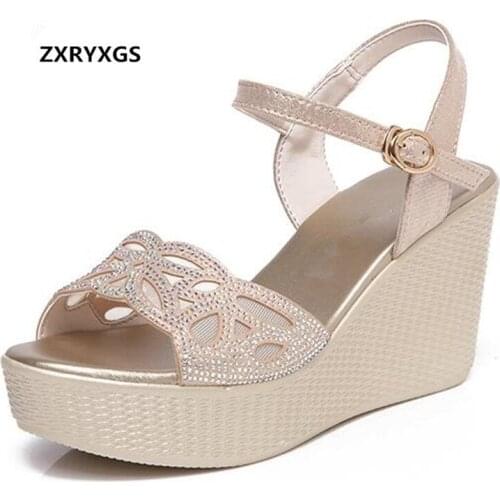 New Elegant Mesh Rhinestone Open Shoes Woman Summer Sandals Platform Wedge Sandals Casual Fashion Sandals Summer Women Sandals