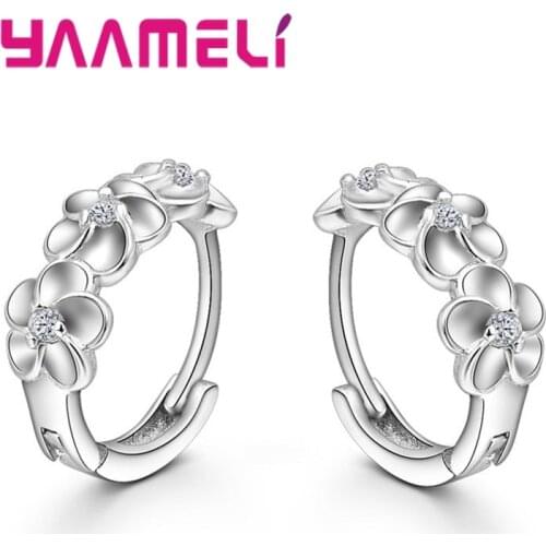 Top Sale 925 Sterling Silver Earring Women Flower Hoop Loop Embed Crystal Pretty Jewelry for Wedding Accessories