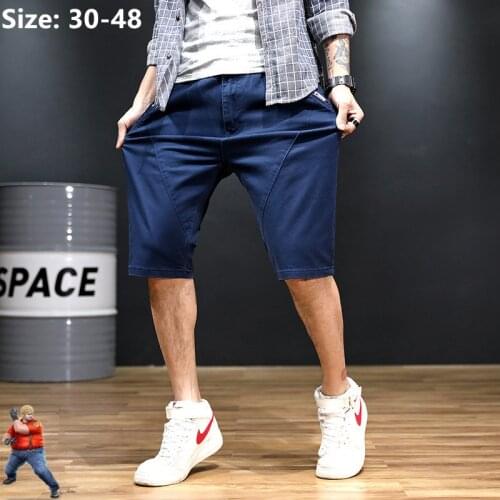 Big Size Men Casual Shorts Stretch Elastic Half Trousers Summer Cotton Black Blue Plus 42 44 46 48 Boys Oversized Teenager Short