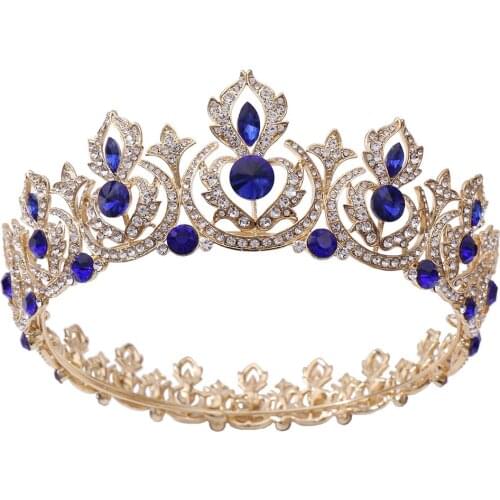Bridal Jewelry Golden Crown Retro Handmade Round Red Crown Alloy Rhinestone Headdress Wedding Jewelry Prom Party Crown New Style