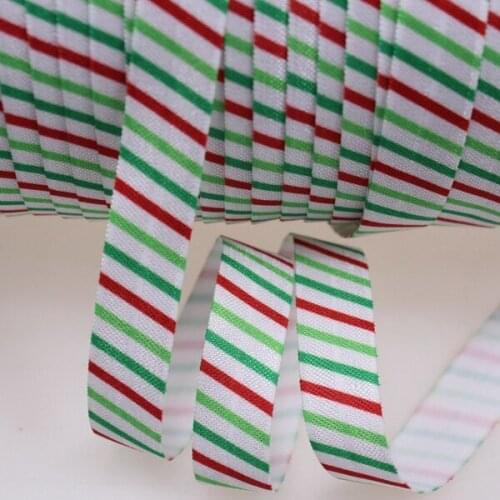5/8" heat transfer red and green stripe lines printed fold over elastic FOEs for Christmas decoration, 100yards/lot