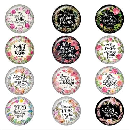 Word flower wreath love glass snap button Round photo glass cabochon demo flat back Making findings 12mm/18mm/20mm/25mm A6299