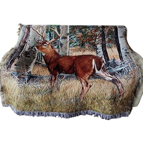 Deer Vintage Pastoral Cotton Rug Decoration Tapestry Tassel Forest Sofa Blanket Home Covers Europe Leisure Outdoor Picnic Mat A