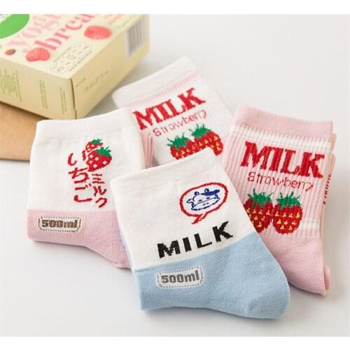 Japanese Cute Girls Strawberry Milk Ice Cream Cow Daily Socks Sweet Women Milkshake Yogurt Cartoon Lolita Sock For Teen