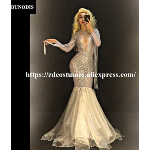 ZD413 Women Sexy Net Yarn White Long Skirt Full Silver Bling Sparkling Crystals Nightclub Party Stage Wear Singer Dancer