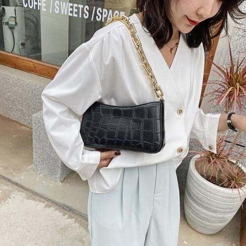 Stone Pattern PU Leather Armpit Bag For Women 2021 Solid Color Chain Shoulder Handbags Female Travel Fashion Hand Bag