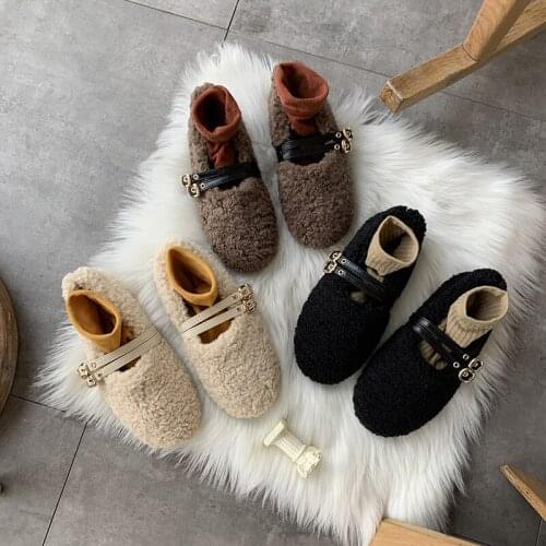 Female version plus velvet 2019 autumn and winter Buckle comfortable fur shoes New fashion womens shoes Peas shoes U12-98