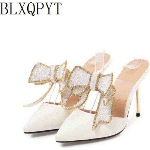 BLXQPYT New Genuine leather Women Summer Slippers Sexy High Heels Pointed Toe wedding Platform Sandals quality shoes woman 1-82