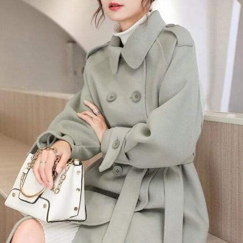Female Long Woolen Coat In Woolen Coat 2021 Womens Autumn Winter Hepburn Style Over The Knee Straight High-End Womens Clothing