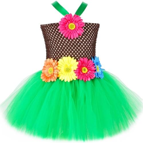 Hawaii Hula Flowers Girls Tutu Dress Fluffy Children Kids Carnival Birthday Party Skirt Outfits Girls Performance Costumes 1-12Y