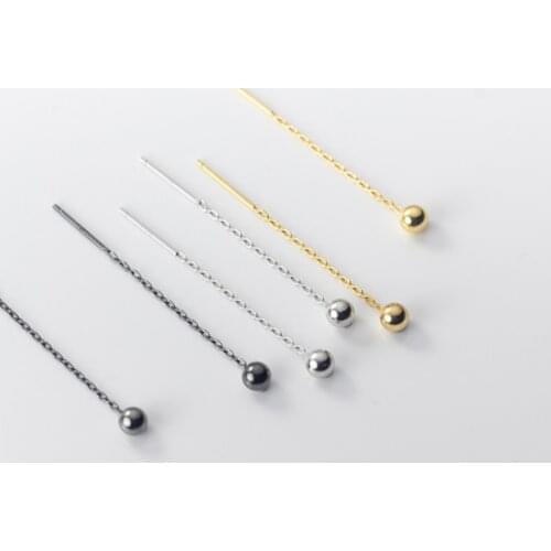 1pair Authentic 100% 925 Sterling Silver fine Jewelry Black /Gold Polished Lucky ball Threader ear Earrings Pull Through