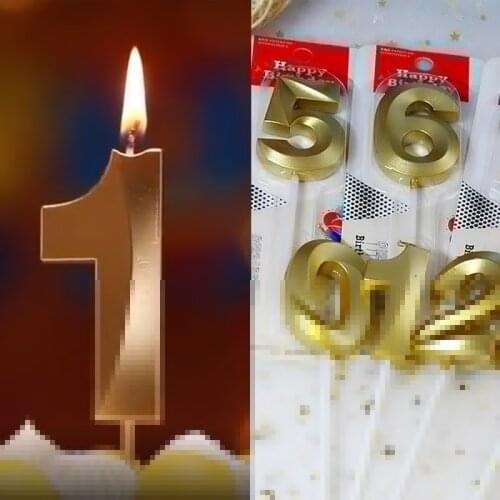 1Pcs Glitter Number Candles Gold Number 0-9 Party Candle Cake Topper Home Decoration Accessories Happy Birthday Candles for Kids