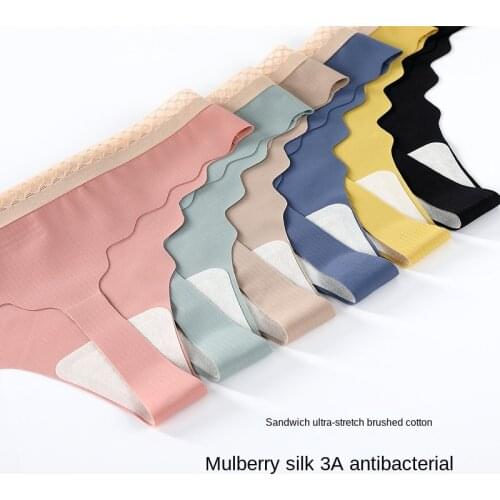 1pc New High-Grade Mulberry Silk Thong Sports Pure Cotton Antibacterial Crotch Sexy Seamless Girl Invisible T Underwear