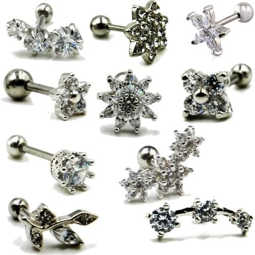 1Pcs Surgical Steel Crystal Different Flower Ear Studs Cartilage Earrings Tragus Helix Piercing 16 Gauges Ear Studs Lip Rings