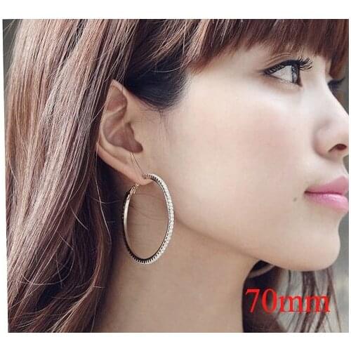12pairs/lot 70mm Free Shipping Wholesale Fashion Earring Shiny Crystal Hoop Earring Big Hoop Earring ear stud