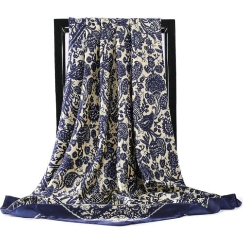 2021 Fashion High-Grade Kerchief New 90X90CM Silk Scarf Summer Sunscreen Beach Towel Female Print Bandana Popular Square Shawl