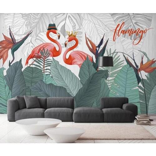 Custom 3D mural wallpaper flamingo banana leaf plant background wall decoration painting