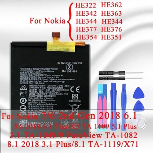 HE342 Battery for Nokia X6 2018 6.1 Plus TA 1099 X5 TA 1109 5.1 Plus 6 7 9 3.1 6.1 8.1 2018 3.1 Plus X71 X7 TA-1131 TA-1119