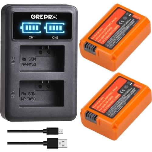 2Pcs NP-FW50 NPFW50 camera battery+ LED Dual NP FW50 battery Charger for Sony Alpha a6500 a6300 a7 7R a7R II a7II NEX-3 NEX-5