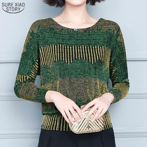 Plus Size Glitter Tops Women Clothing 2021 Fashion New Elegant Knitted Blouse Tunic Red Golden Shine Women Shirts Blusas 15772