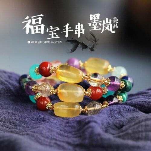 Beeswax hand string stupa bracelet with tianhe sihai blue powder crystal blue Jin Shina onyx sterling silver products